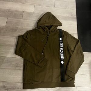 Love Moschino Khaki Hoodie with Logo Stripe
